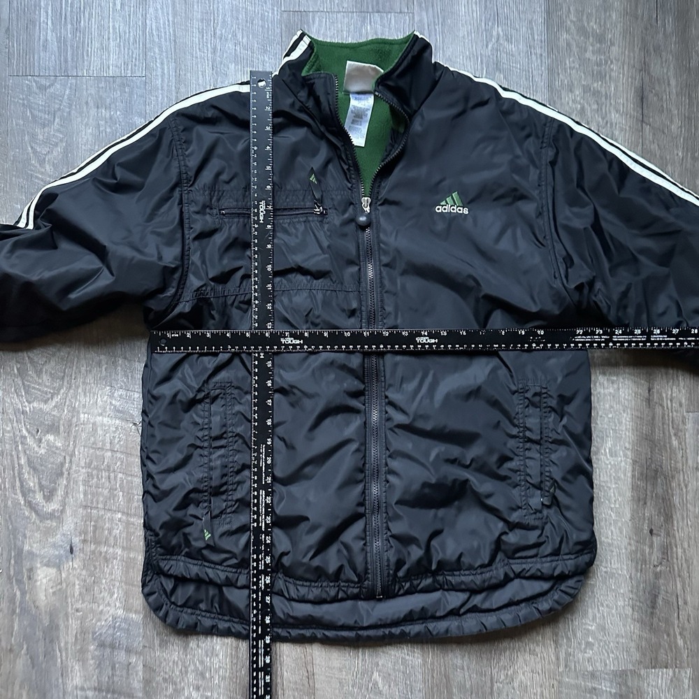 Vtg 90s Adidas Fleece Hooded Bomber Jacket Forest Green/Gray Men's Size M - Picture 4 of 6